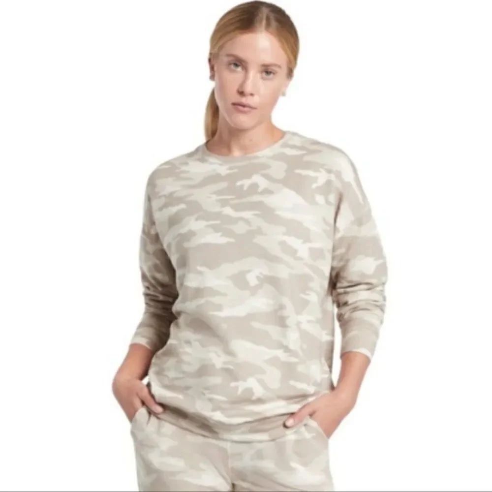 Athleta Oatmeal Heather Camo Lux Printed Pullover Sweatshirt 1X